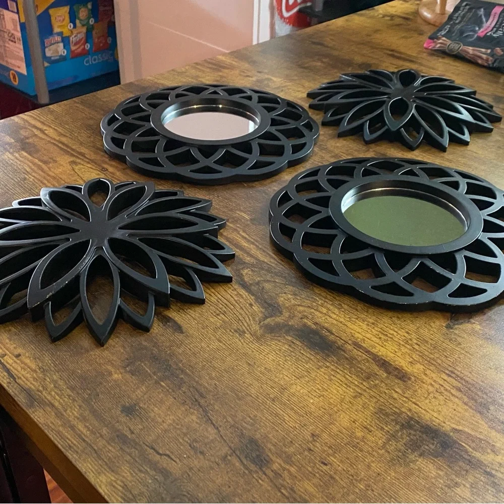 Black Floral Wall Mirror Set